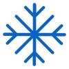 Blue snowflake graphic on a white background.
