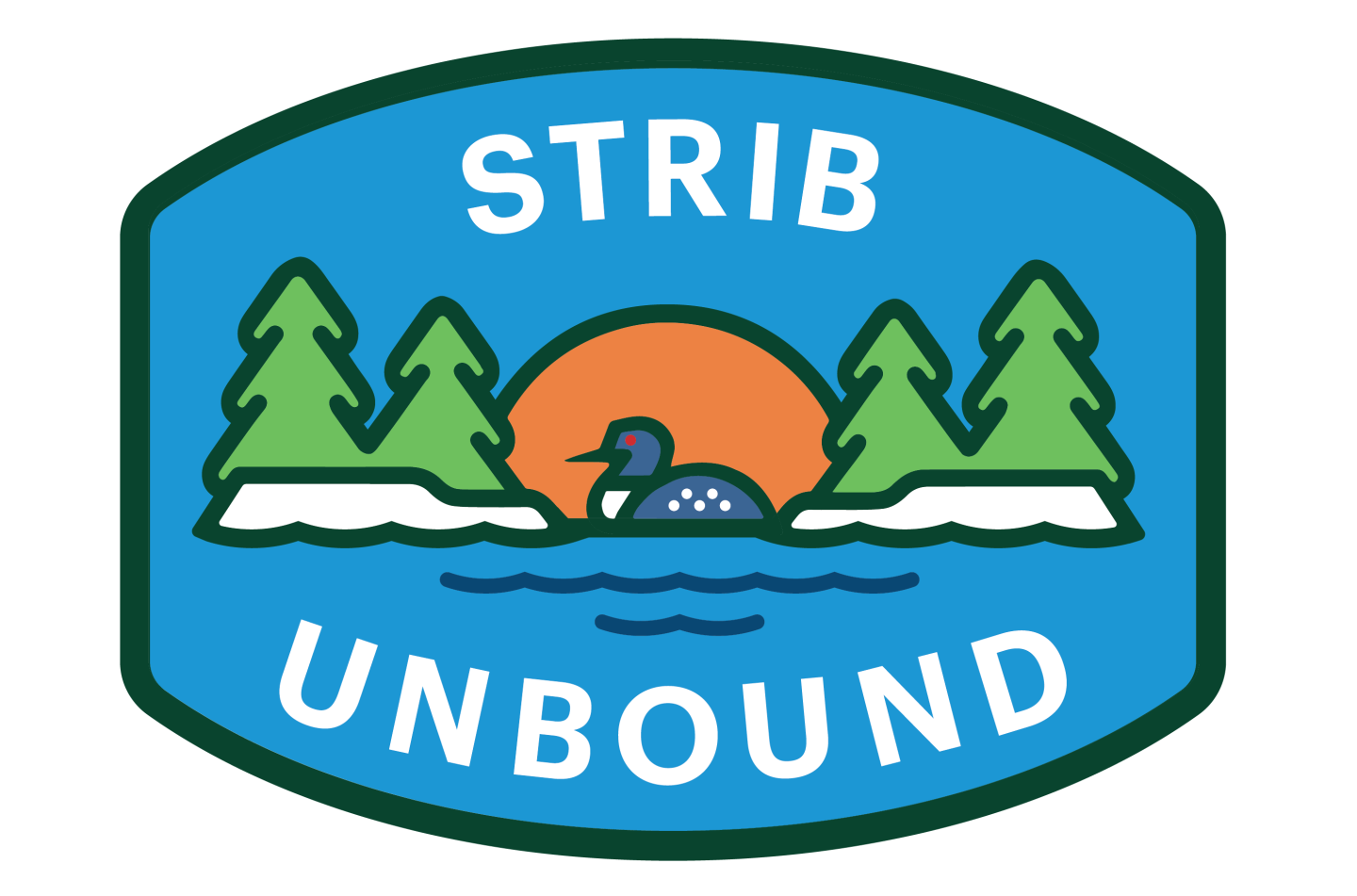 Strib Unbound logo with trees, sun, and duck over water.